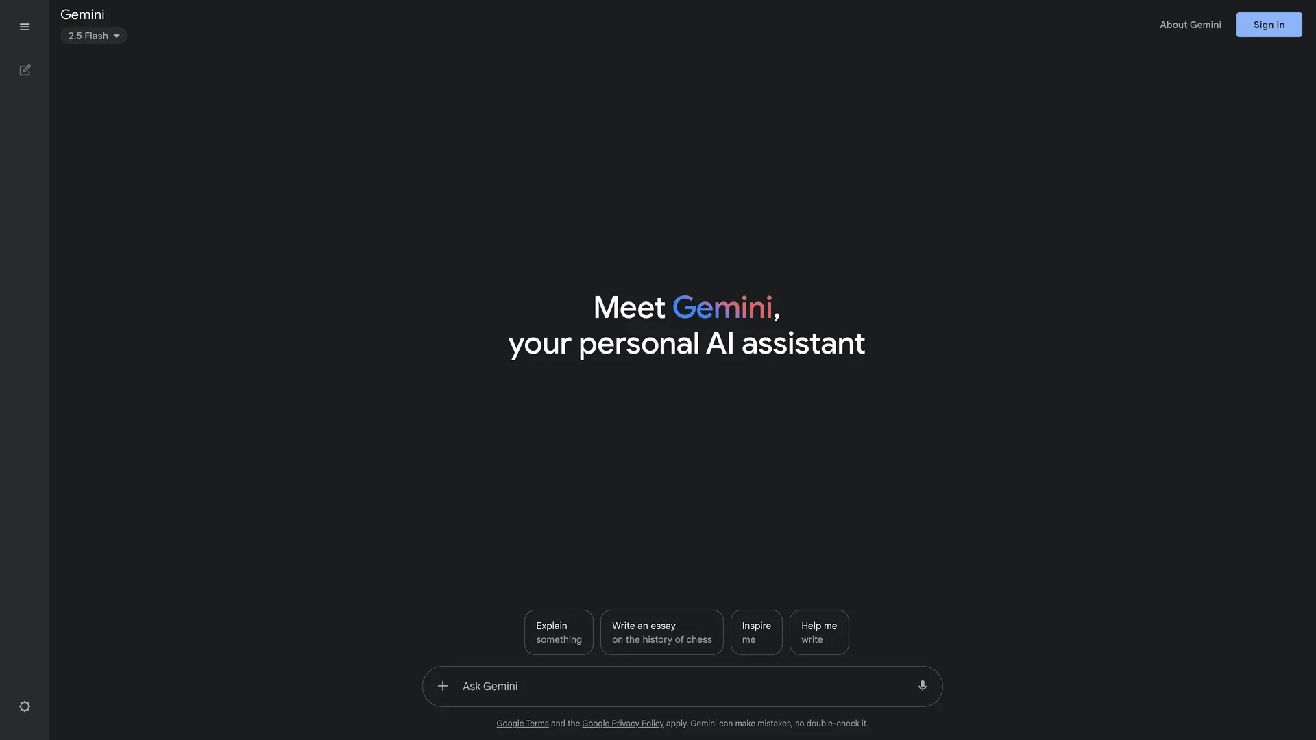 لقطة الشاشة لصفحة الدردشة مع جيميناي